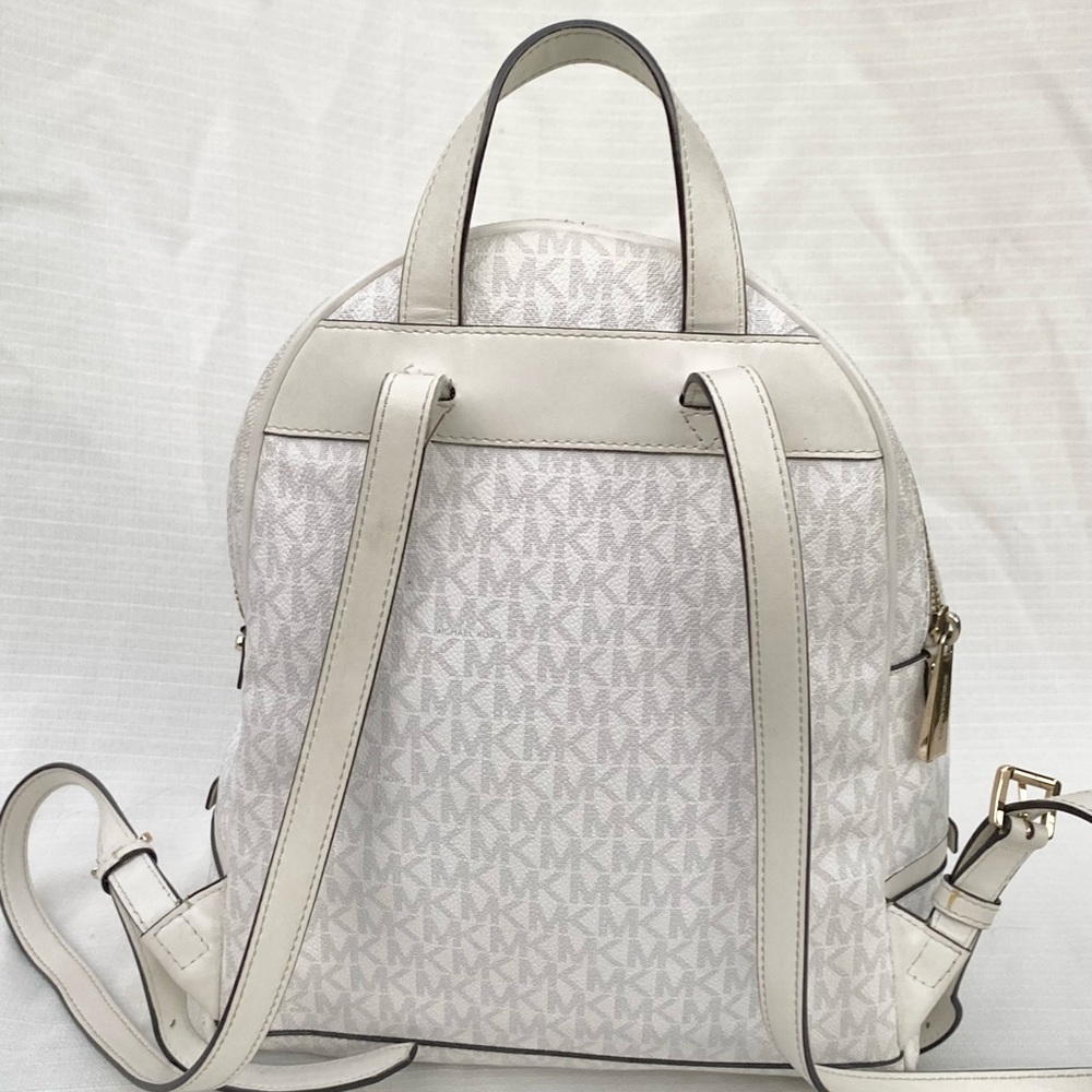 Michael Kors White and Neon Yellow Logo Monogram Backpack - Picture 3 of 7